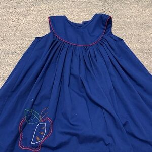 Proper Peony Blue Sleeveless Back to School  Dress with Apple Embroidery